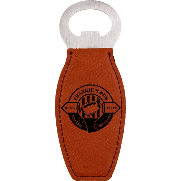 4.625" x 1.75" x 0.1875" leatherette and metal bottle opener with... from ASI 92531 Unique Custom Products / UCP