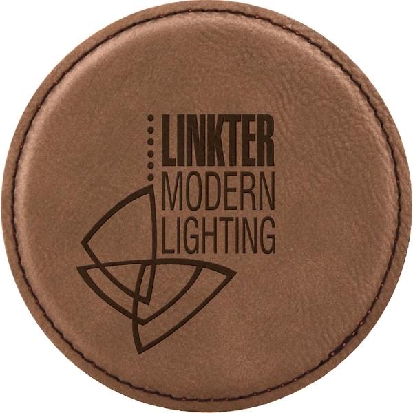 The 4" premium leatherette coaster is available in a round shape... from ASI 92531 Unique Custom Products / UCP
