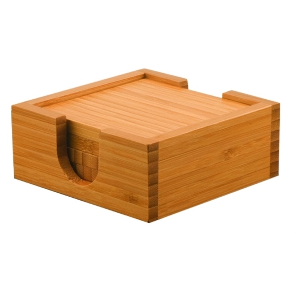 The 4" x 4" coaster set is made of bamboo wood... from ASI 92531 Unique Custom Products / UCP
