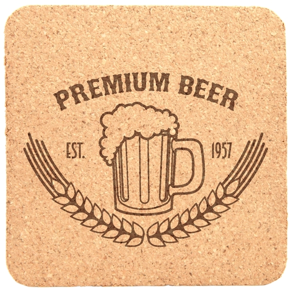 The 4" x 4" cork coaster is a heavy-duty, premium square... from ASI 92531 Unique Custom Products / UCP