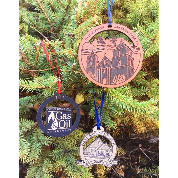 2" x 0.125" leatherette Christmas tree and holiday ornaments with optional... from ASI 92531 Unique Custom Products / UCP
