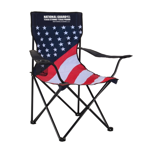 Durable camping folding chair features 250 lb capacity, dual cup holders.... from ASI 34046 Allcasion Travelware Co