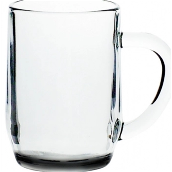 Clear 10 oz glass mug with tapered bottom and thick c-handle... from ASI 39552 BEL Promo