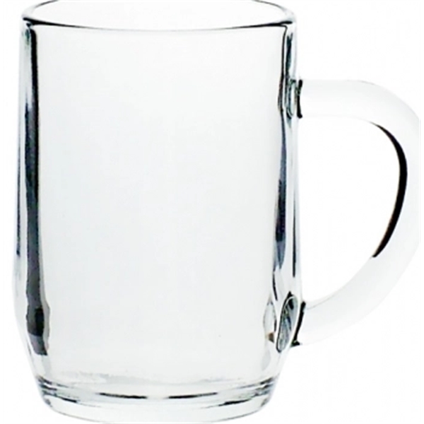 Clear 10 oz glass mug with tapered bottom and thick c-handle... from ASI 39552 BEL Promo