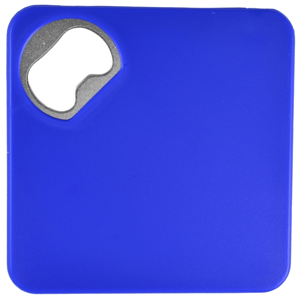 Square plastic coaster with bottle opener on corner and anti-slip backing.... from ASI 57956 Graphco line