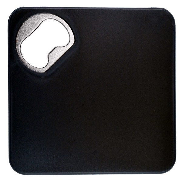 Square plastic coaster with bottle opener on corner and anti-slip backing.... from ASI 57956 Graphco line