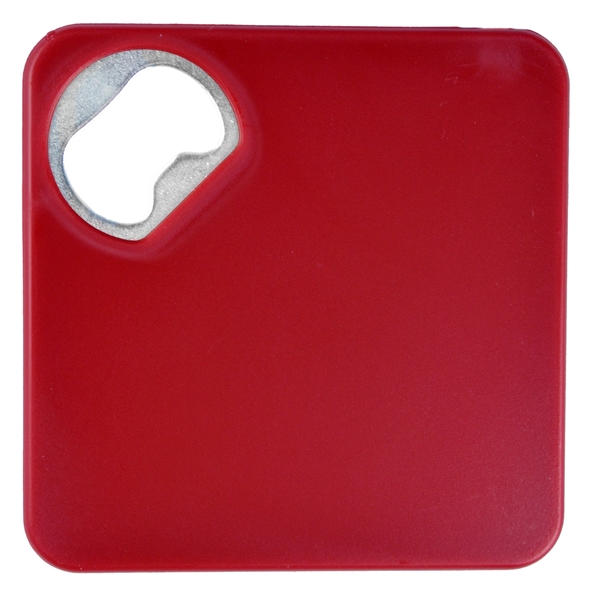 Square plastic coaster with bottle opener on corner and anti-slip backing.... from ASI 57956 Graphco line