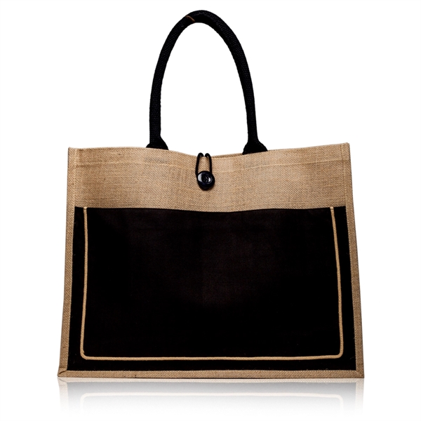 Laminated jute tote bag with cotton pocket that measures 17.75" W... from ASI 39552 BEL Promo