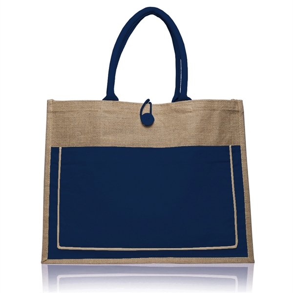 Laminated jute tote bag with cotton pocket that measures 17.75" W... from ASI 39552 BEL Promo