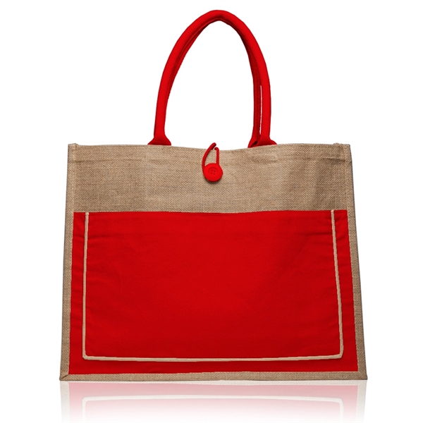 Laminated jute tote bag with cotton pocket that measures 17.75" W... from ASI 39552 BEL Promo