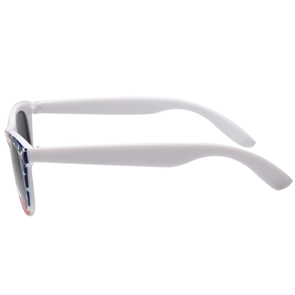 Adult-sized plastic American flag printed sunglasses with UV protection.... from ASI 39552 BEL Promo