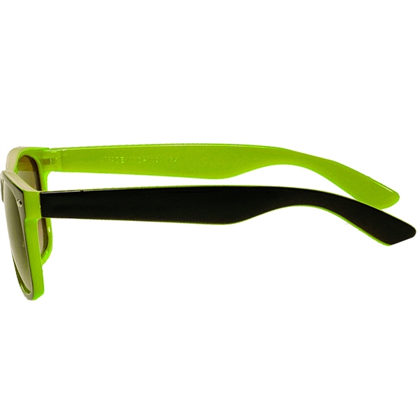 Adult-sized plastic sunglasses with UV ray protection in several two-tone colors.... from ASI 39552 BEL Promo