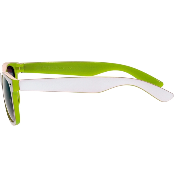 Adult-sized plastic sunglasses with UV ray protection in several two-tone colors.... from ASI 39552 BEL Promo