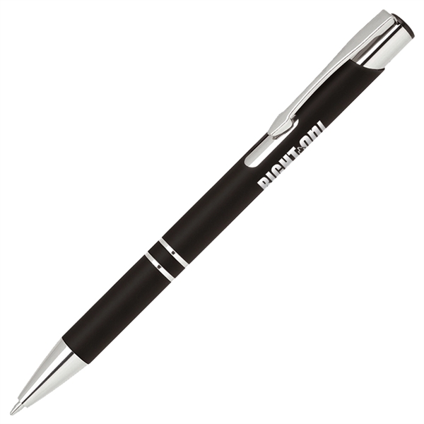 Aluminum click action ballpoint pen with rubber finished barrel... from ASI 79535 Primetime