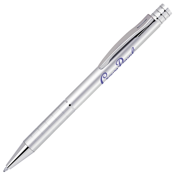 Aluminum click action ballpoint pen with grid etched grip... from ASI 79535 Primetime