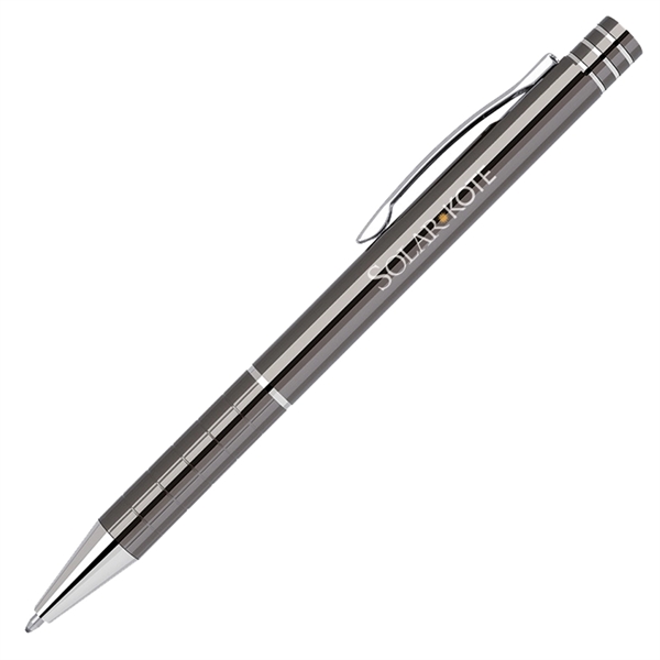 Aluminum click action ballpoint pen with grid etched grip... from ASI 79535 Primetime
