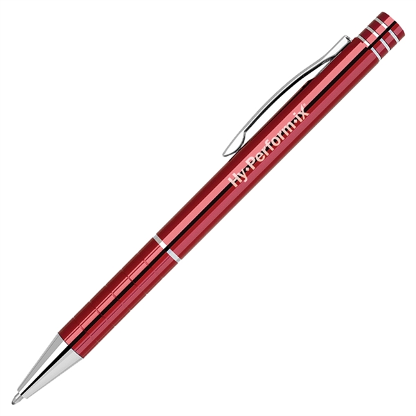 Aluminum click action ballpoint pen with grid etched grip... from ASI 79535 Primetime