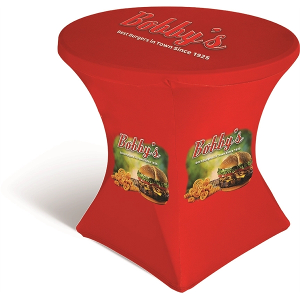 29" x 31.5" stretch polyester table cover with dye sublimated imprint.... from ASI 36558 Aprons, Etc.