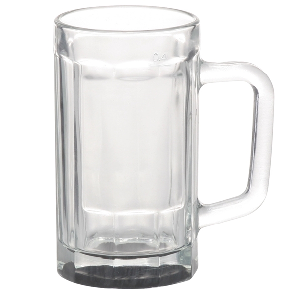 15 oz. beveled glass sports beer mug with center squared printing... from ASI 39552 BEL Promo