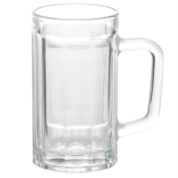 15 oz. beveled glass sports beer mug with center squared printing... from ASI 39552 BEL Promo