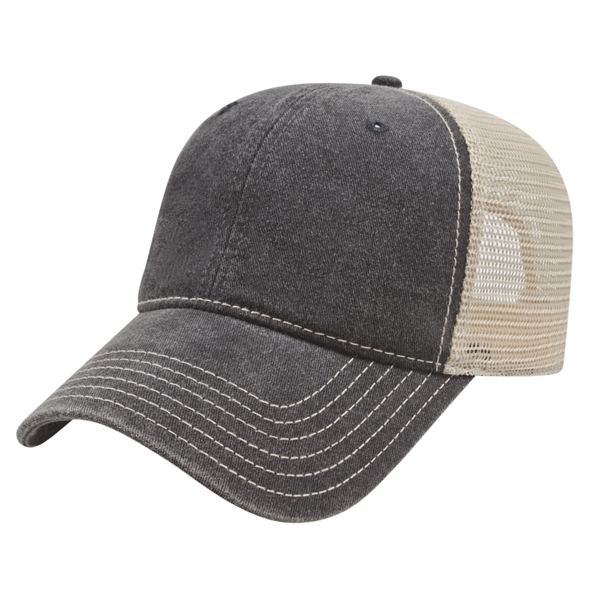 Unstructured washed pigment dyed cotton twill cap with mesh back and... from ASI 43792 Cap America Inc