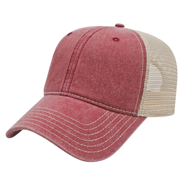 Unstructured washed pigment dyed cotton twill cap with mesh back and... from ASI 43792 Cap America Inc