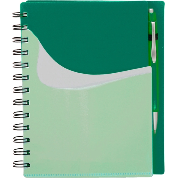 Spiral bound notebook with front pocket, wave design cover and white... from ASI 39552 BEL Promo