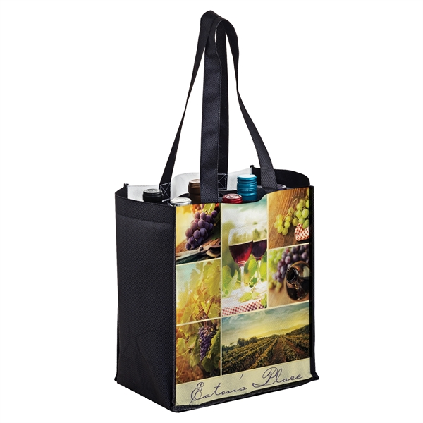 10" x 7" x 12" non-woven PET six-bottle wine tote with... from ASI 35290 American Ad Bag Co