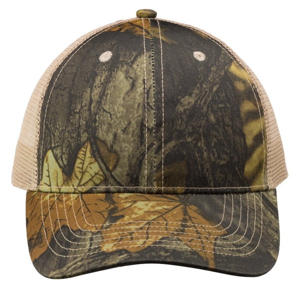 Six panel, structured camo trucker cap with front cotton and mesh... from ASI 39552 BEL Promo