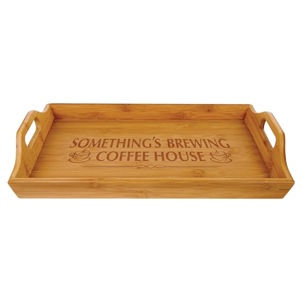 The 9 3/4" x 16 1/2" bamboo serving tray is engraved... from ASI 92531 Unique Custom Products / UCP