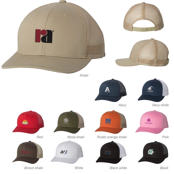 Structured, mid-profile, six-panel trucker cap with pre-curved visor and adjustable plastic... from ASI 88060 Snugz/USA Inc / Sweda®