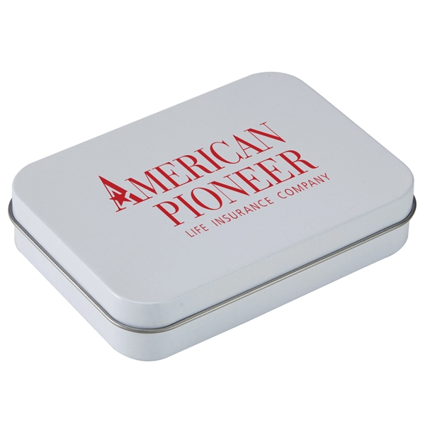 First Aid Kit in large Tin. Contains bandages, creams, sanitizers, towlettes,... from ASI 52840 Evans Manufacturing