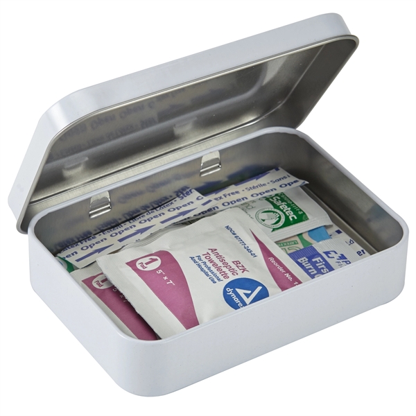 First Aid Kit in large Tin. Contains bandages, creams, sanitizers, towlettes,... from ASI 52840 Evans Manufacturing