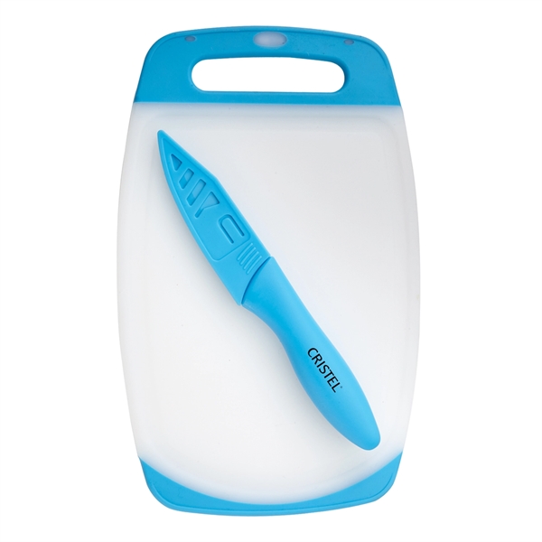 Cutting board that features a paring knife with a matching protective... from ASI 52840 Evans Manufacturing