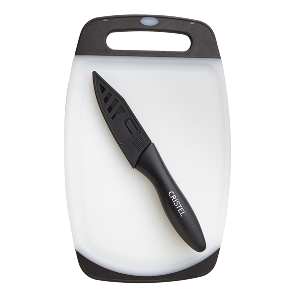Cutting board that features a paring knife with a matching protective... from ASI 52840 Evans Manufacturing