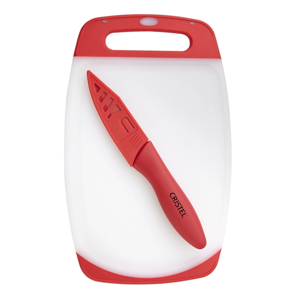 Cutting board that features a paring knife with a matching protective... from ASI 52840 Evans Manufacturing