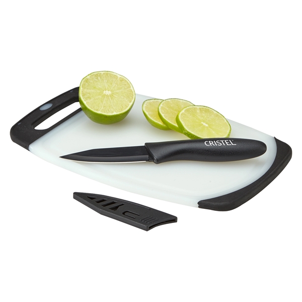 Cutting board that features a paring knife with a matching protective... from ASI 52840 Evans Manufacturing