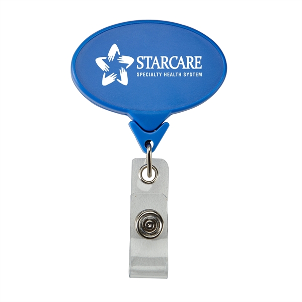 Oval shaped retractable badge reel with 30" sturdy nylon retracting cord... from ASI 52840 Evans Manufacturing