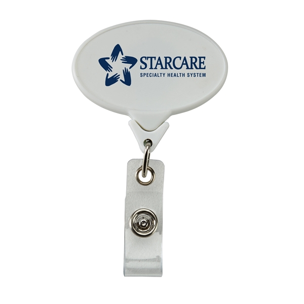 Oval shaped retractable badge reel with 30" sturdy nylon retracting cord... from ASI 52840 Evans Manufacturing