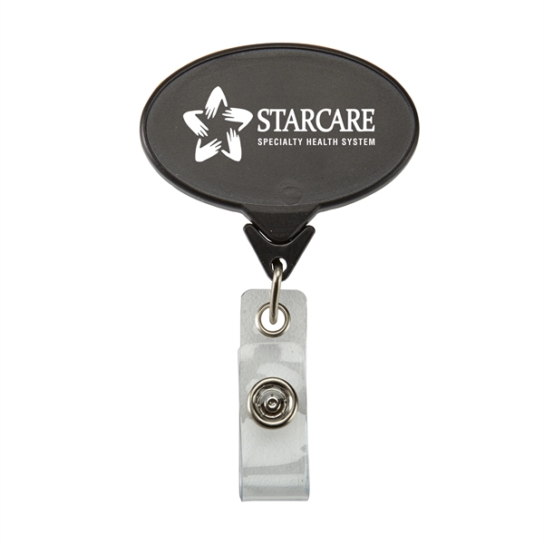 Oval shaped retractable badge reel with 30" sturdy nylon retracting cord... from ASI 52840 Evans Manufacturing