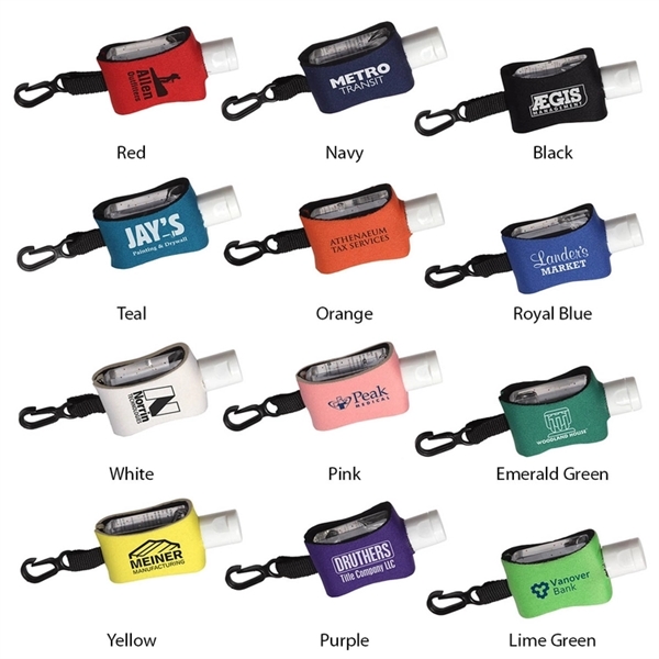 0.5 oz. antibacterial gel covered by a soft neoprene sleeve and... from ASI 92980 WOV-IN® / Promopet