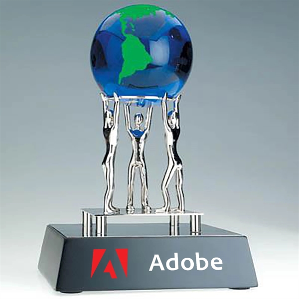 Chrome figures holding a cobalt-blue and green globe on top of... from ASI 40544 Binaco / Binaline