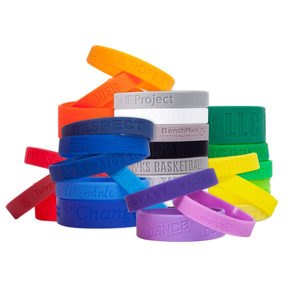 Debossed silicone wristbands in thicknesses from 1/4" to 1".... from ASI 62088 IDProductsource