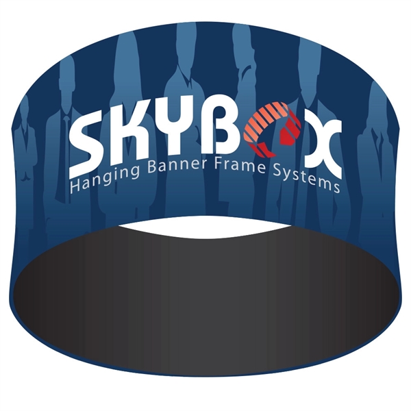 32"H circular shaped hanging banner with printed graphics, aluminum frame construction... from ASI 30442 Above & Beyond Advertising Products