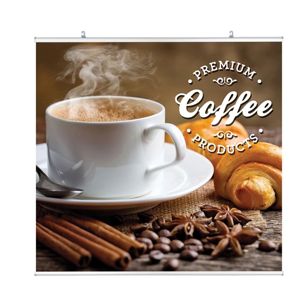 3 foot wide aluminum hanging banner clamp bar with double-sided graphics.... from ASI 30442 Above & Beyond Advertising Products