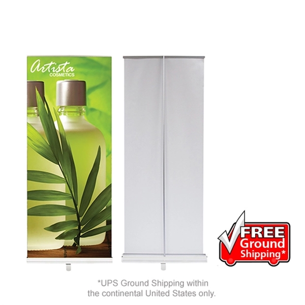 Easy and durable retractable banner stand with hybrid vinyl graphics.... from ASI 30442 Above & Beyond Advertising Products