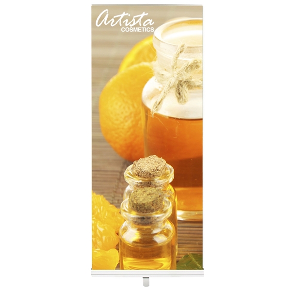 Easy and durable retractable banner stand with hybrid vinyl graphics.... from ASI 30442 Above & Beyond Advertising Products