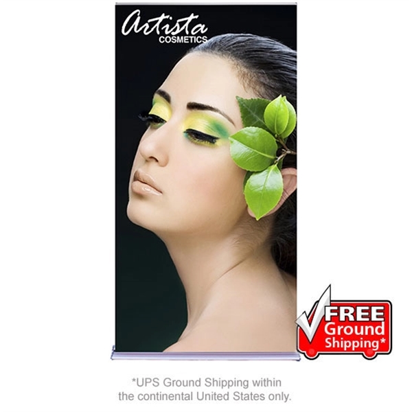 48" x 80" silver retractable banner stand with flat graphic.... from ASI 30442 Above & Beyond Advertising Products