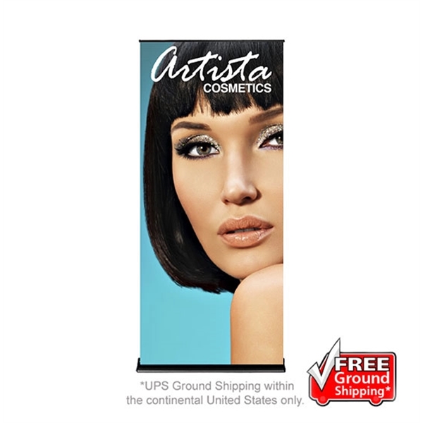 36" x 92" black retractable banner stand with flat graphic.... from ASI 30442 Above & Beyond Advertising Products