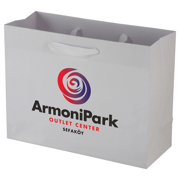 Made from 180 GSM non-laminated white kraft paper, these shopping totes... from ASI 75731 PWS / Pacific Western Sales/Cater Line